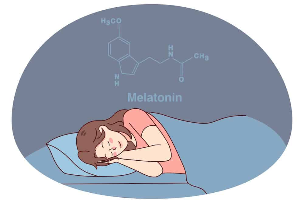 Calm woman sleeping in bed having melatonin hormone produced.