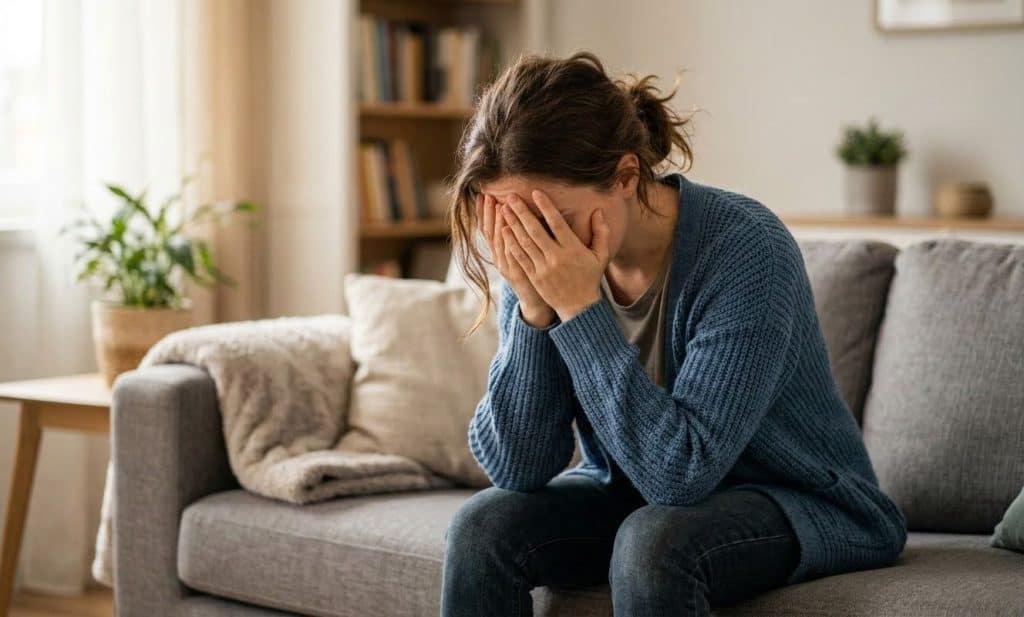 A woman having brain fog caused by anxiety attack.